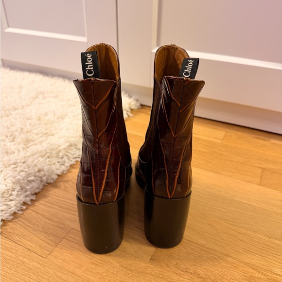 Chloe Dark Brown Crocodile Pattern Ankle Boots - Picture 4 of 4